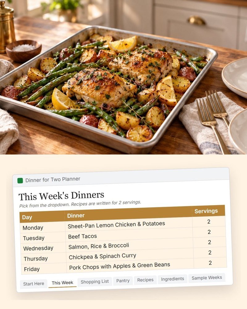 Dinner for Two Planner: sheet-pan dinner and the This Week tab