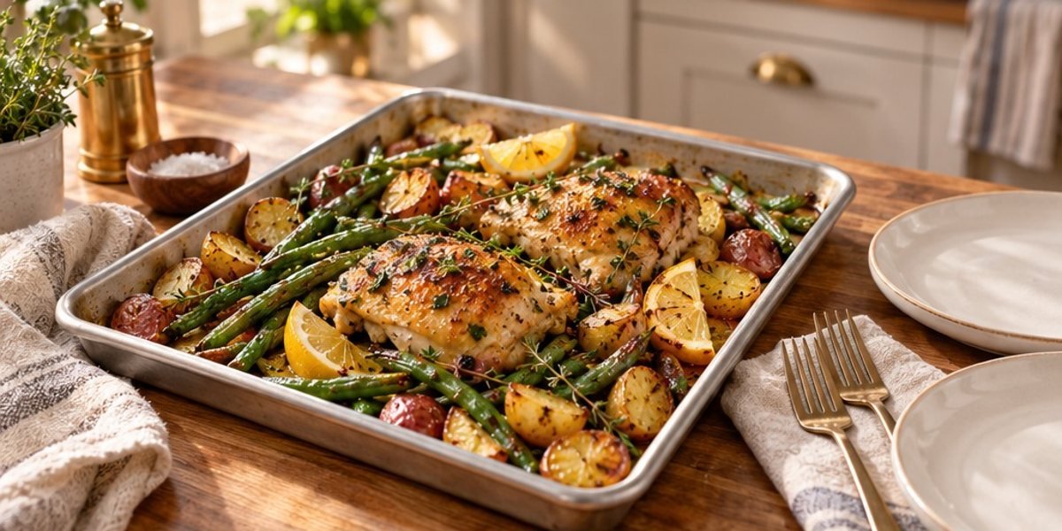 Sheet-pan lemon chicken and potatoes for two