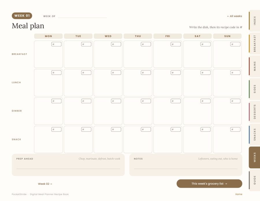 Landscape edition of the weekly meal plan