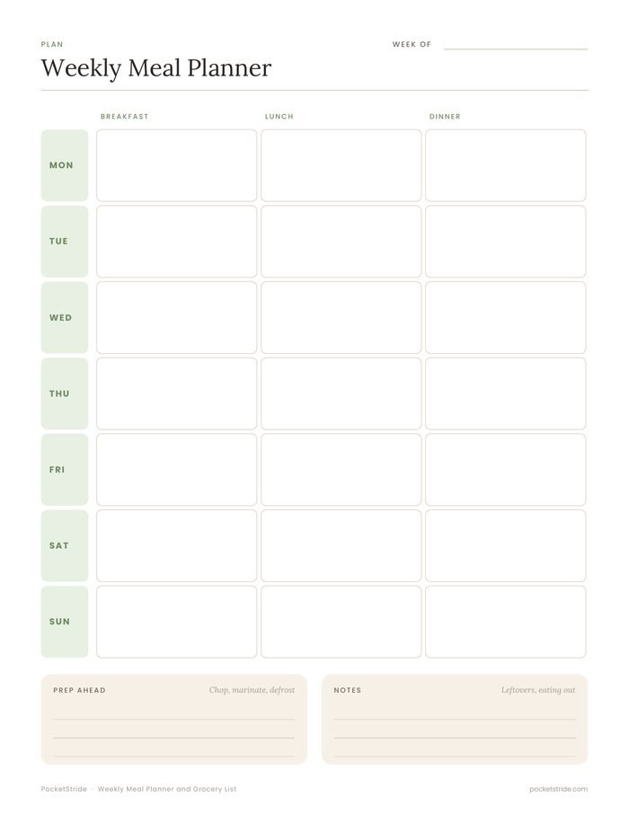 Weekly meal planner printable